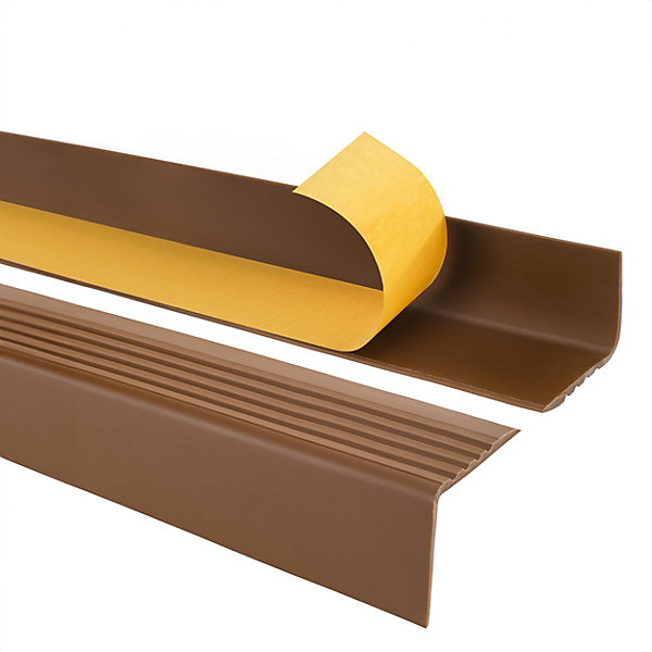 Nez de marche PVC 50x42mm, QUEST, profilé d'escalier RGP, auto-adhésif, antidérapant, d'escalier-protection, marron, 1.65m
