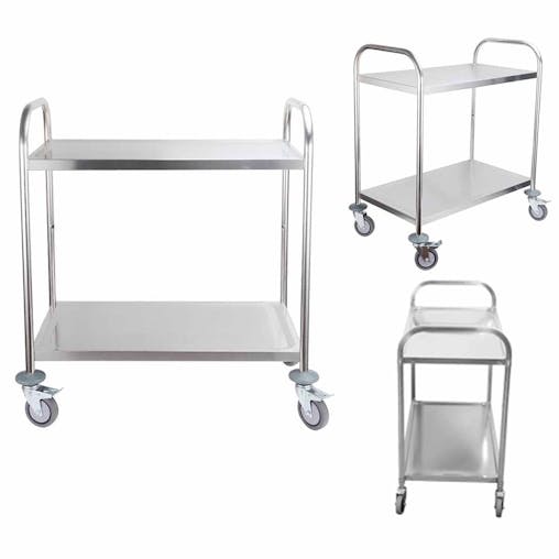 SOGA 2X 2 Tier Stainless Steel Kitchen Food Cart Trolley Utility Round Small 81x46x85cm