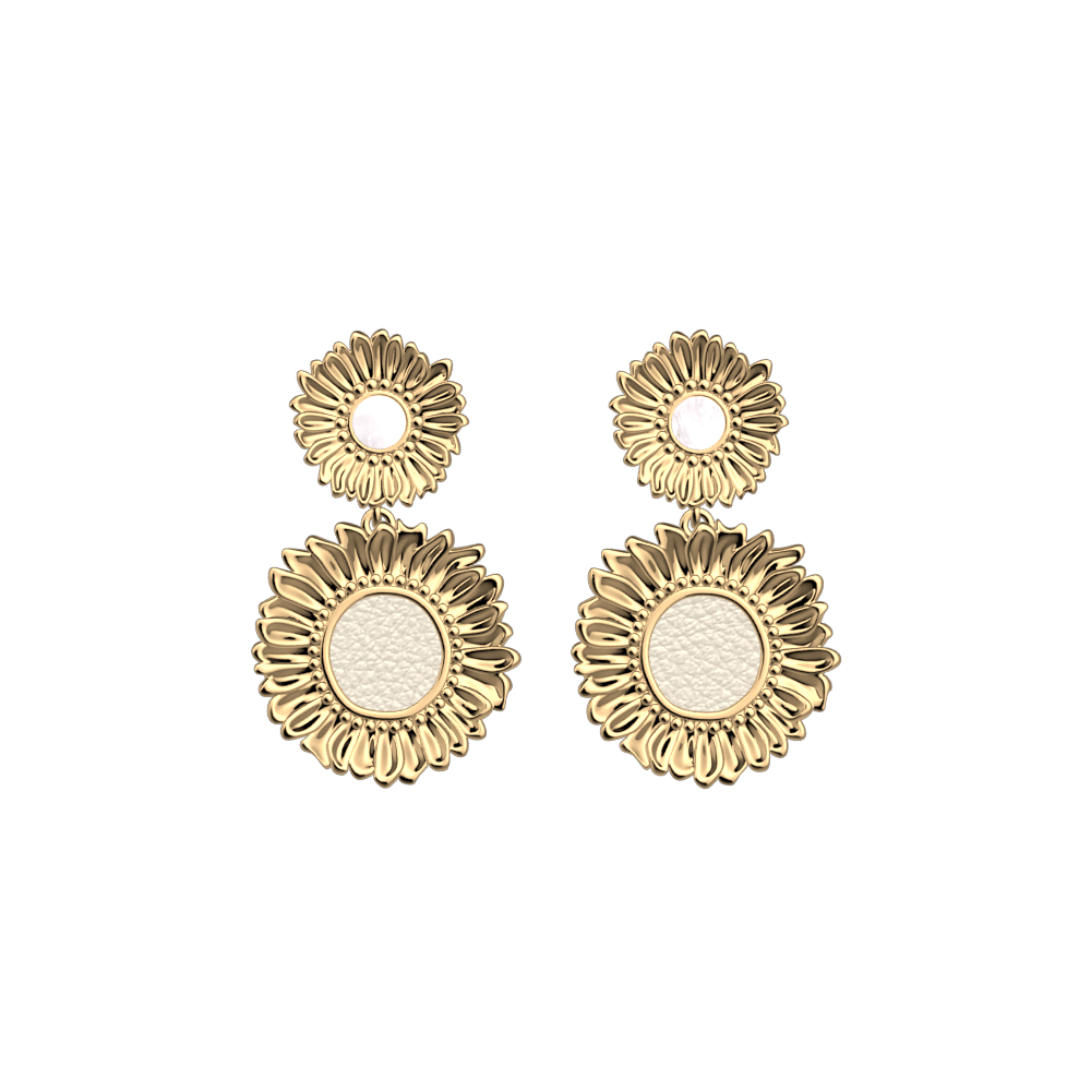 Boucles d'oreilles Adèle, cuirs réversibles Blanc Nacré / Magnolia