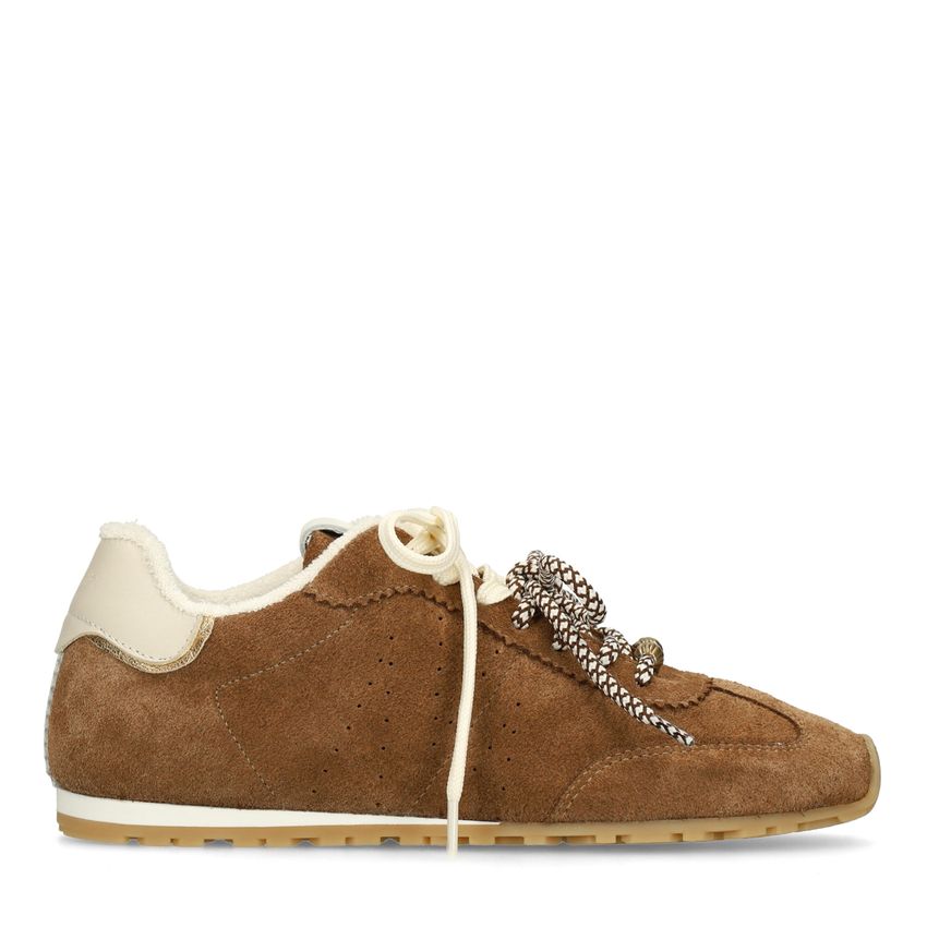 Manfield Bruine suède sneakers met dubbele vetersluiting