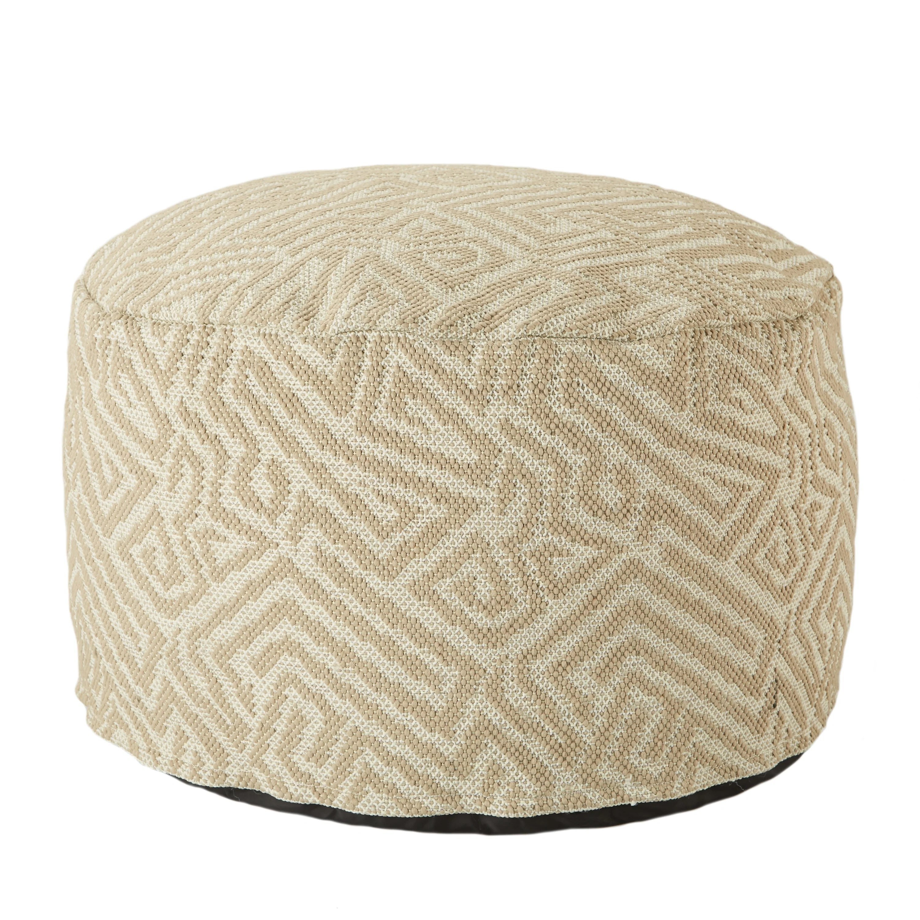 Conroy Indoor/ Outdoor Tribal Taupe/ White Pouf Floor Pillow - 24X24X13