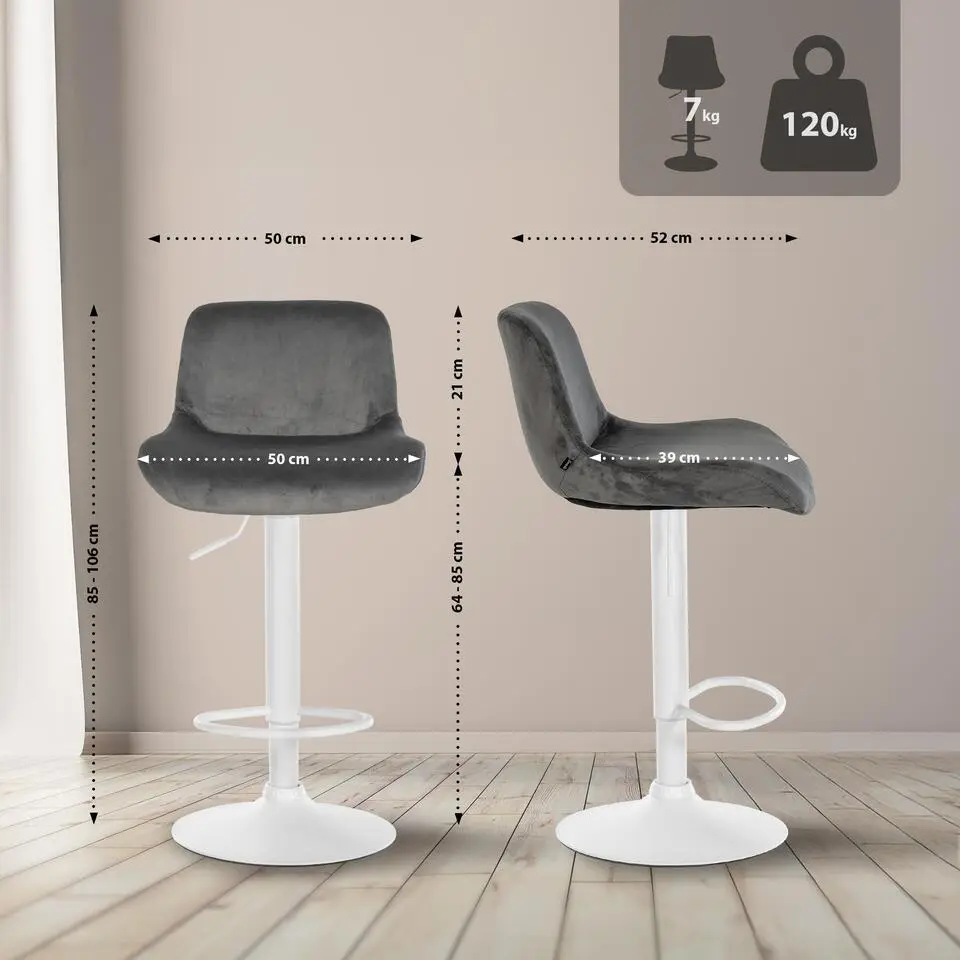 CLP Set van 2 Barkruk Solon wit Frame - Fluweel - donkergrijs