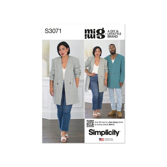 Simplicity Unisex Blazer Sewing Pattern S3071 (XS-XXL)