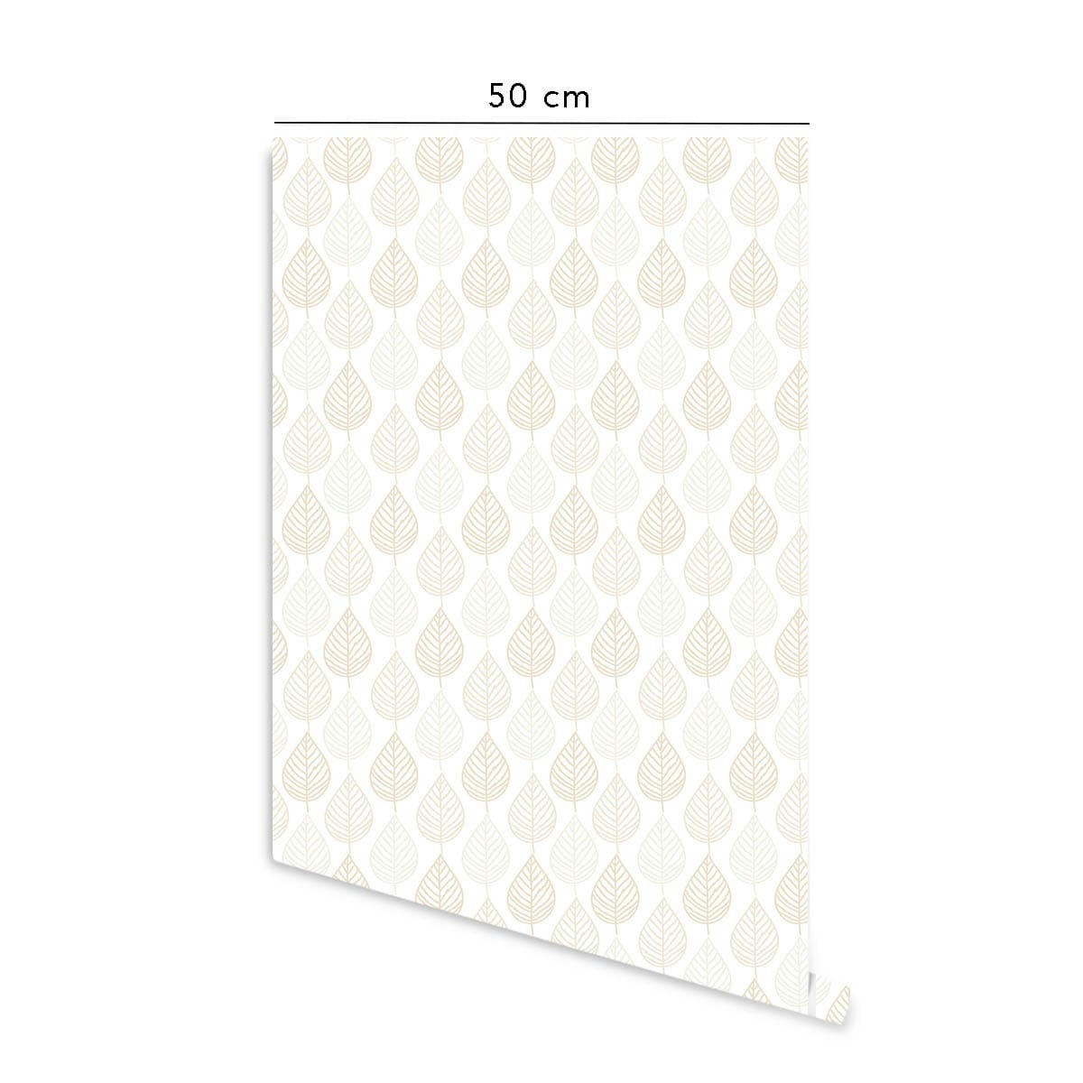 LEAVES - Papier peint vinyle adhésif feuilles sable 50x300 cm