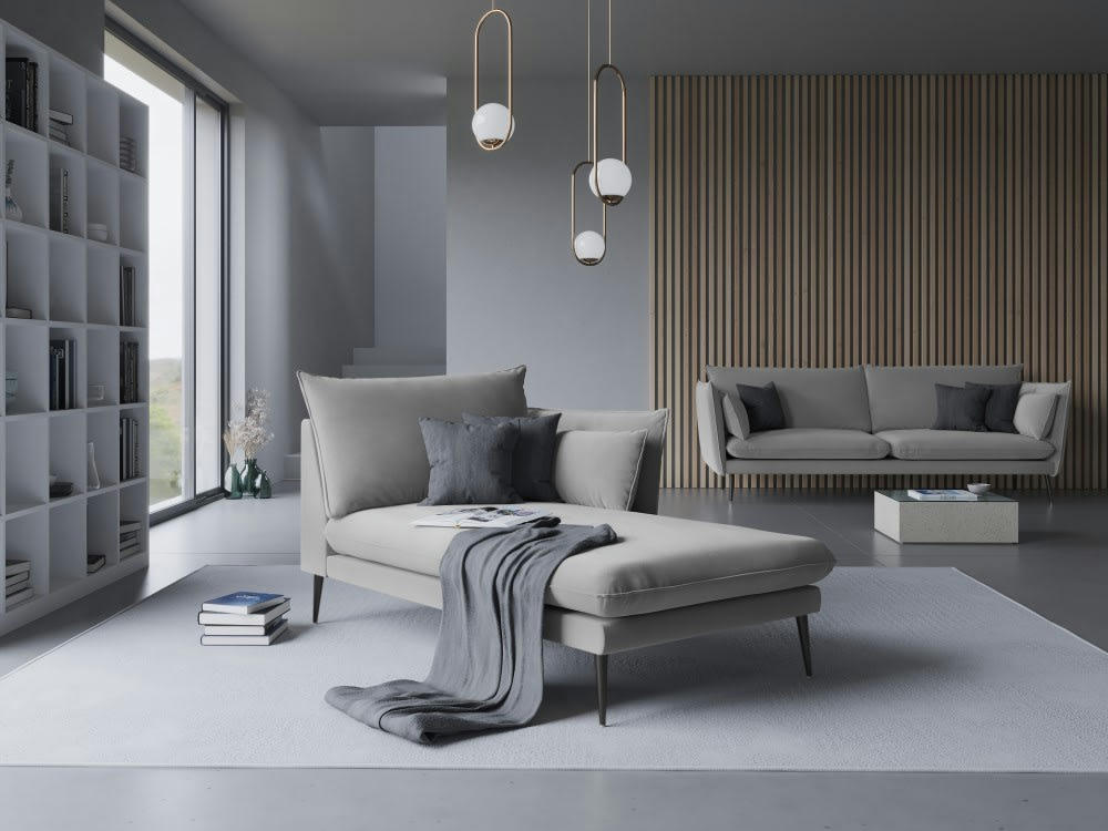 AGATE - Méridienne en velours gris clair