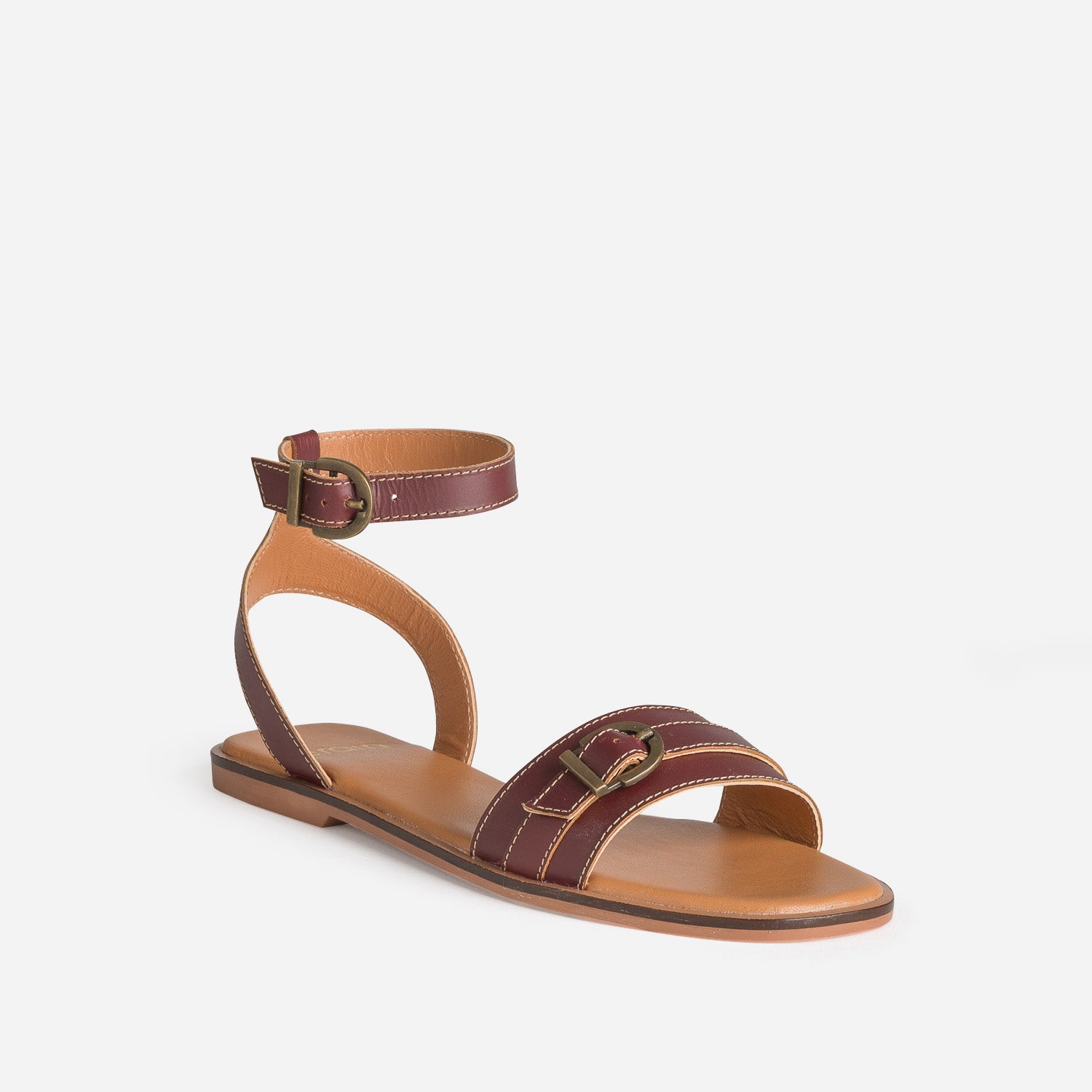 Sandale prune cuir deux brides