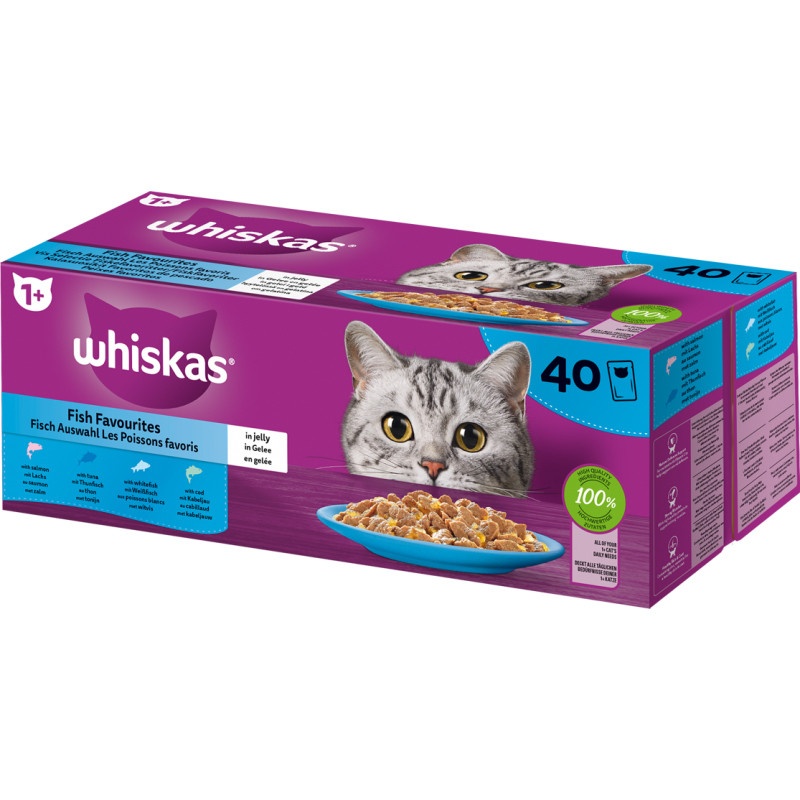 Patée pour chat 1  Les Poissons favoris en gelée 85 g 40 pièces WHISKAS