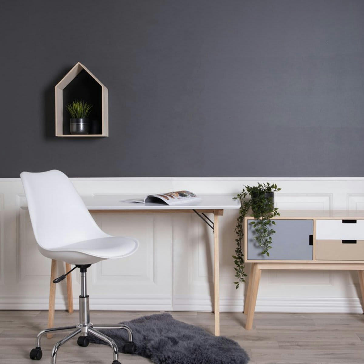 POUQ - Bureau scandinave en bois 120cm blanc
