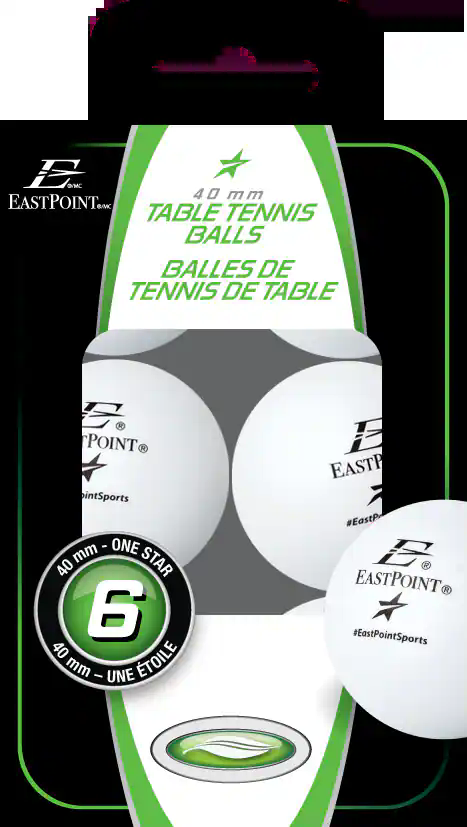 EastPoint 1-Star Official Size Table Tennis/Ping Pong Balls, White, 6-pk