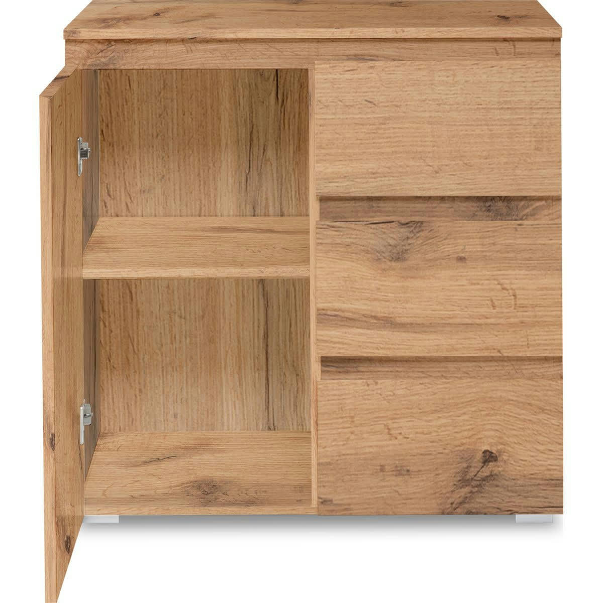 MEDEA - Commode 1 porte 3 tiroirs effet chêne 80 cm