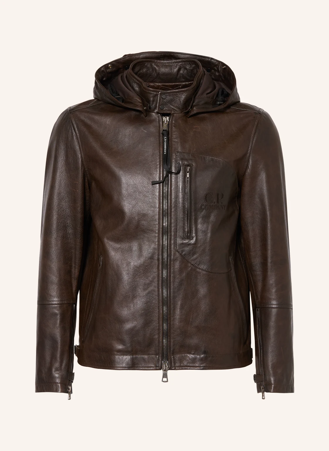 C.P. COMPANY Lederjacke mit abnehmbarer Kapuze