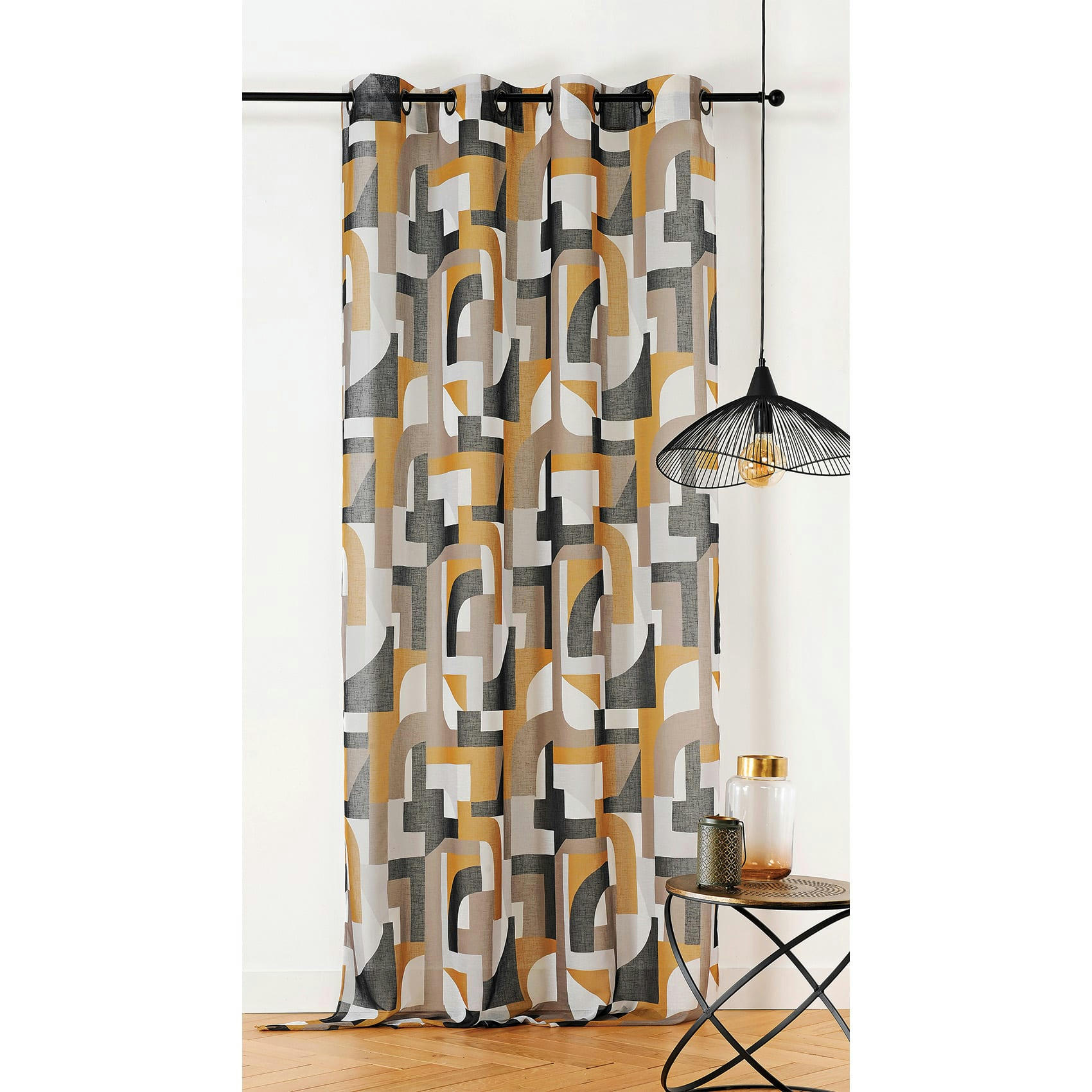 - Voilage tamisant esprit seventies polyester jaune 145x280 cm