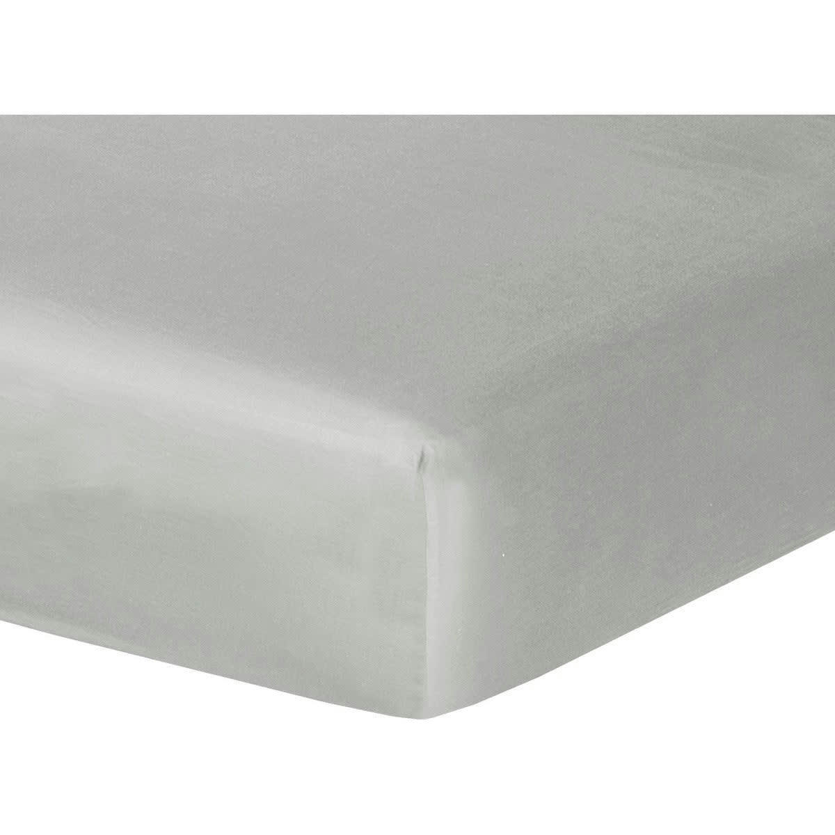 JULIA - Drap housse satin de coton  160x200x30 gris clair