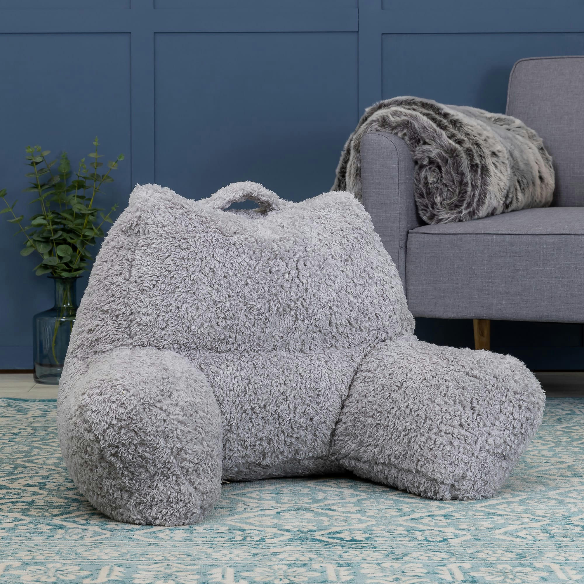 - Coussin de soutien en sherpa gris clair
