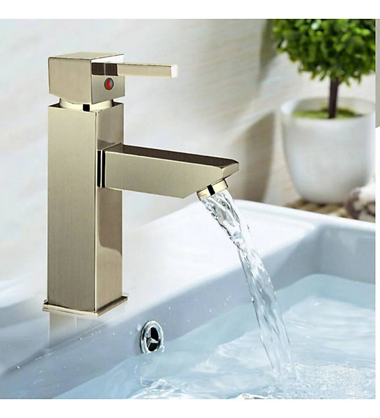 Mitigeur robinet de lavabo a bec fixe finition acier brossé cartouche céramique