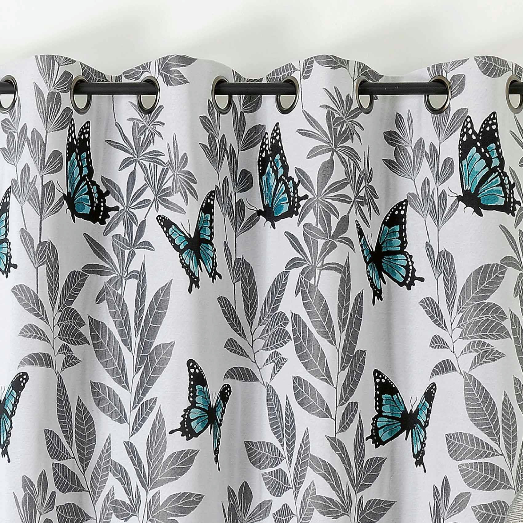 - Rideau d'ameublement au style bucolique polyester bleu 140x270 cm