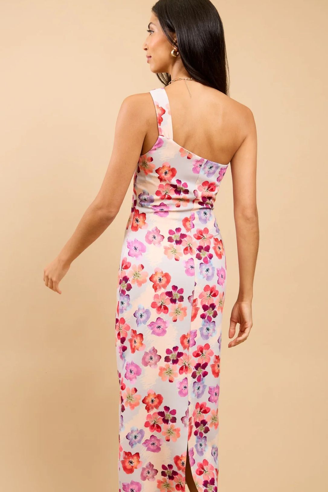 Little Mistress Floral Print One-Shoulder Midaxi Dress