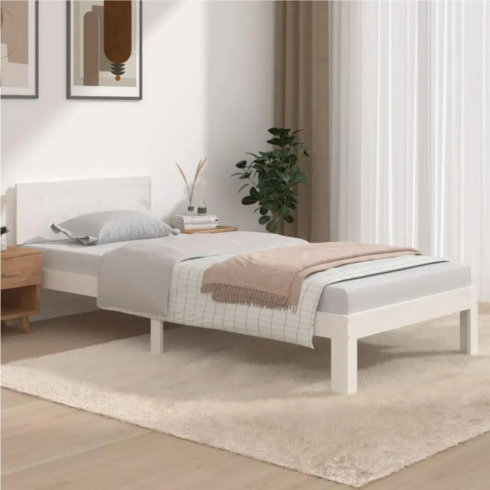 vidaXL - Eenpersoonsbed frame - Wit - Massief grenenhout - 90x200 cm