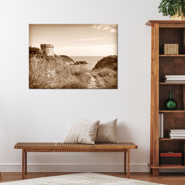 Obraz do salonu sypialni biura, Krajobraz morski sepia klif ścieżka 30x20