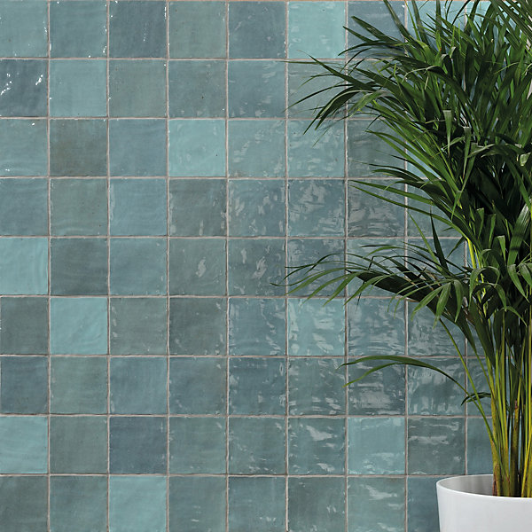 Carrelage effet Zellige Bleu Mer 10x10x0,85 cm Brillant Orisel - Mur intérieur (vendu par carton de 0,6 m²) - RO'MA CARRELAGE