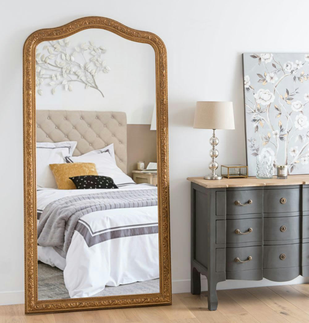 FONTENAY - Grand miroir rectangulaire à moulures dorées 100x200