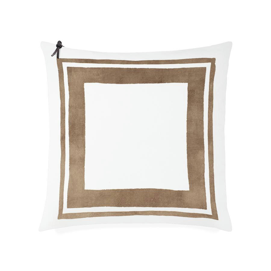 CAP SA SAL - Coussin coton lavé blanc/taupe 50x50
