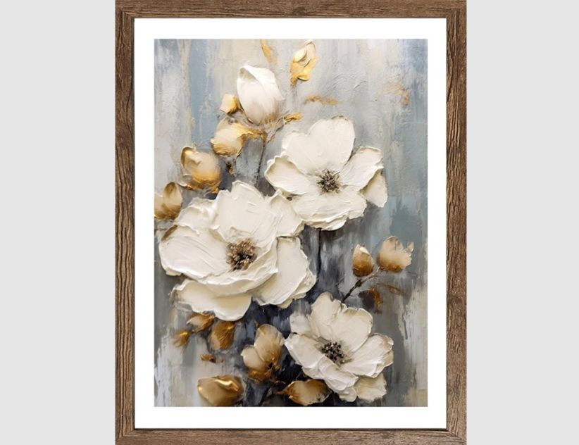 Bild Blumenmotiv in Creme und Gold