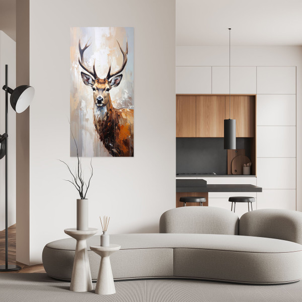 Naklejka samoprzylepna Feeby Portret Jeleń Natura Zwierzeta Beżowy 40x80