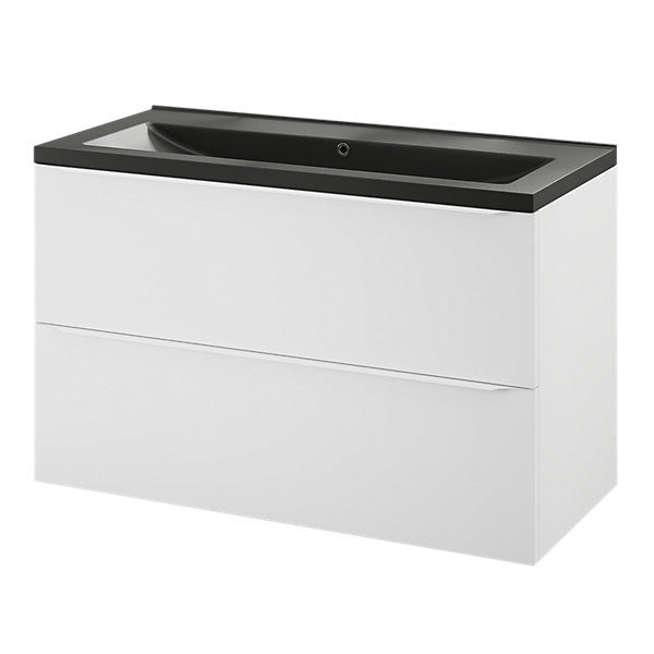 Meuble vasque suspendu blanc mat l.100 cm Imandra   plan vasque blanc céramique Nira, GoodHome