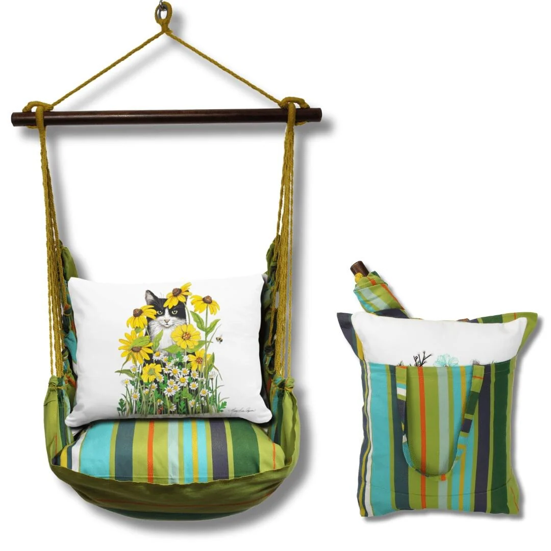 Magnolia Casual Swing Set 4 piece - Citrus Stripe w/ Cat with Daisies