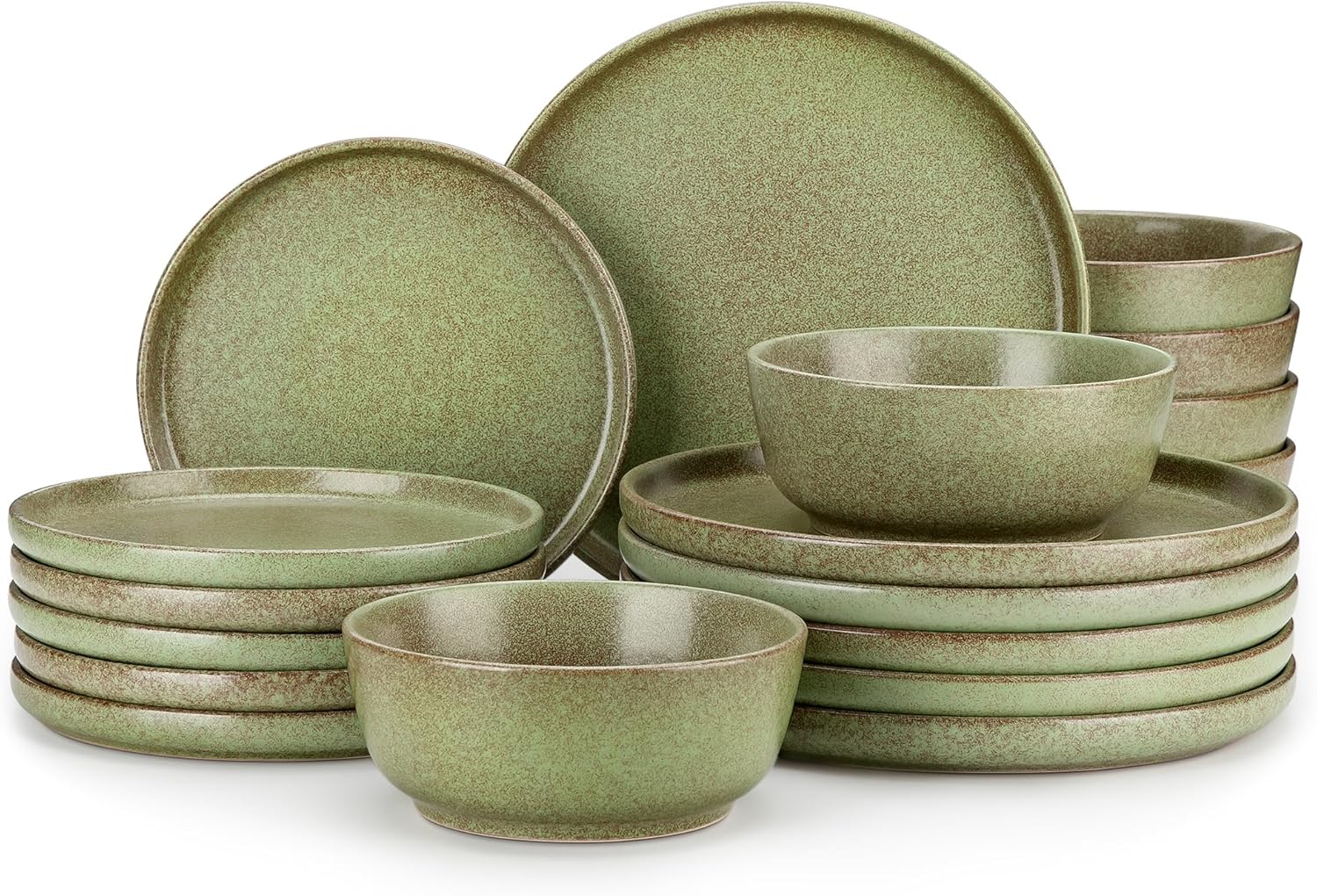 vancasso Plates and Bowls Sets, 18 Pieces Modern Ceramic Dinnerware Set for 6, Dish Set for Kitchen, Dinner Set Stoneware Dishware Set Microwave and Dishwasher Safe, Green, Series ZERMATT