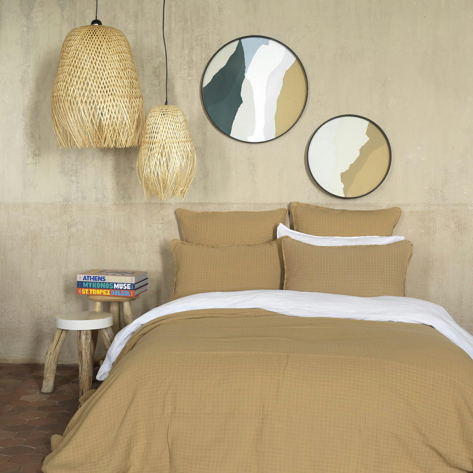 MINORQUE - Dessus de lit gaze de coton camel 240X260 CM