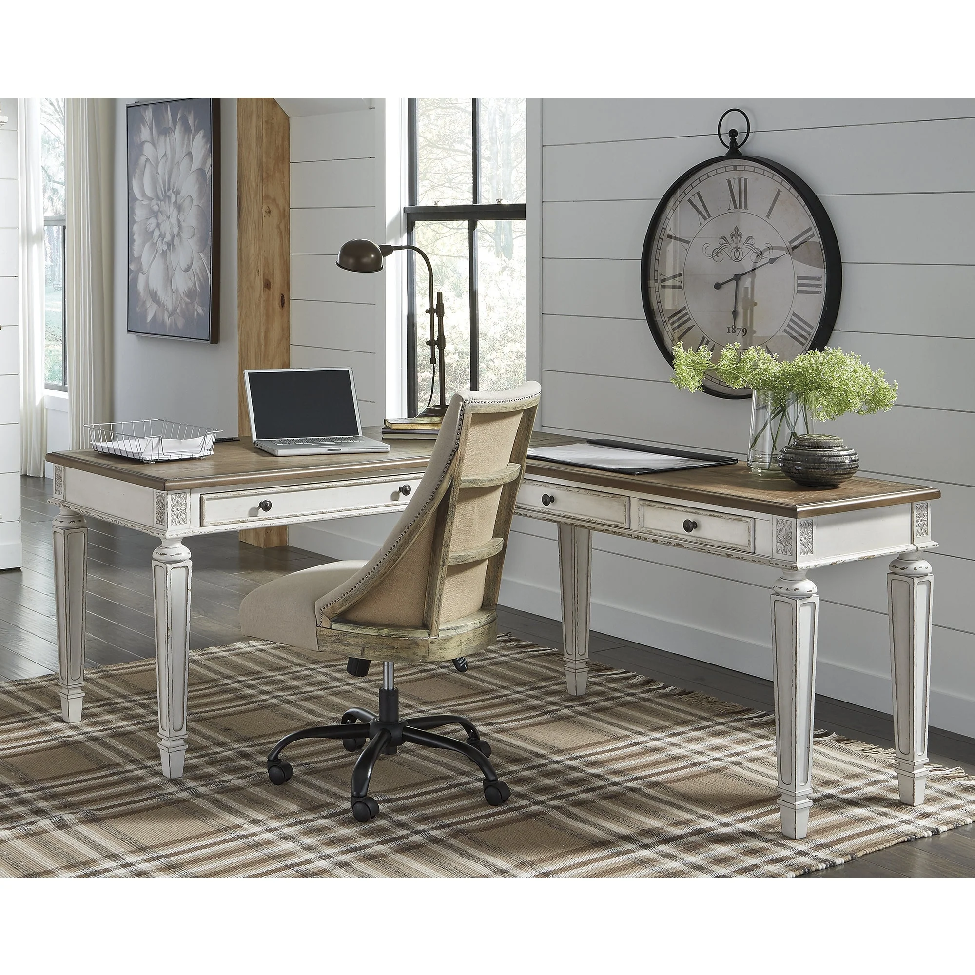 Realyn Antique White/Brown 2-Piece Home Office Desk