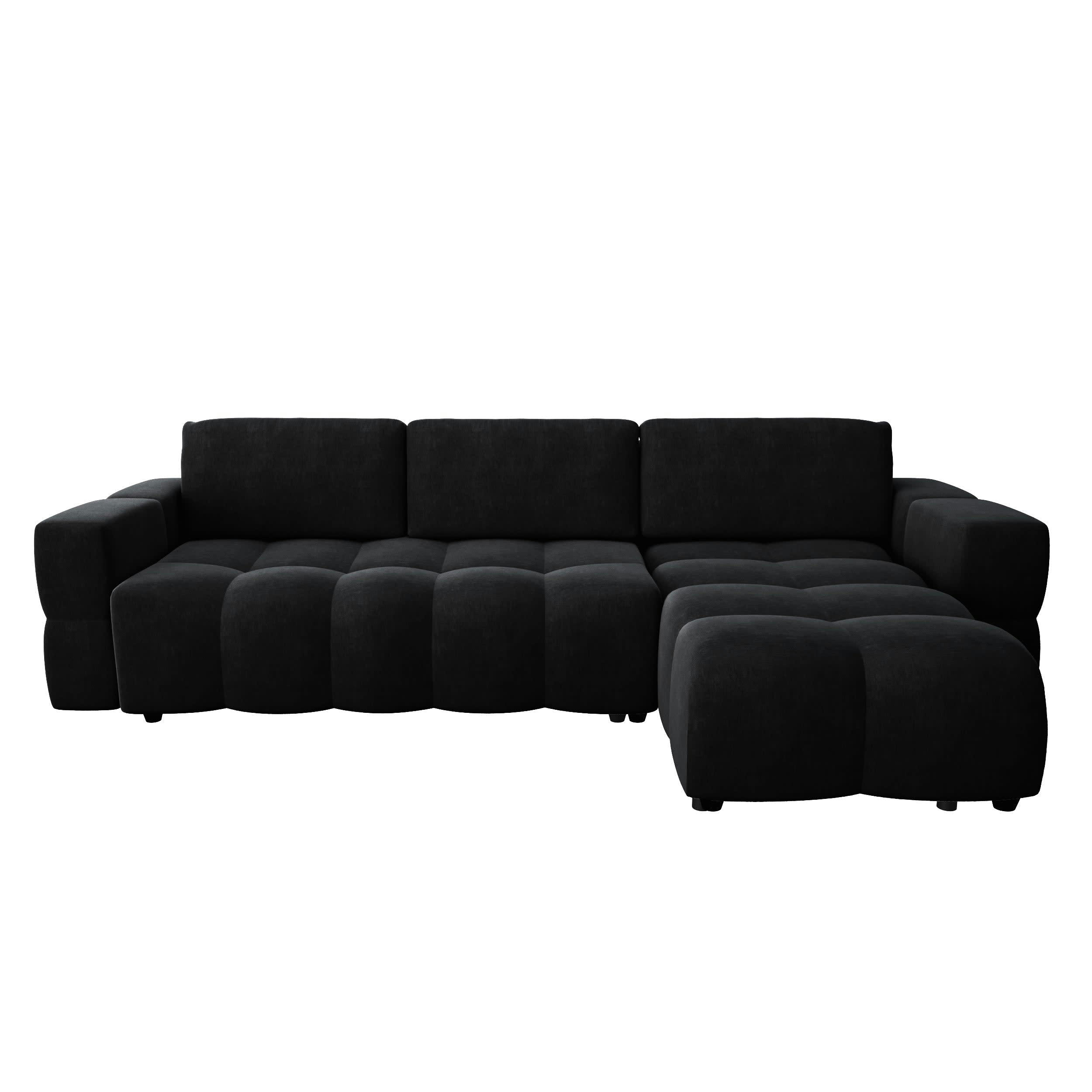 GABRIEL - Canapé d'angle droit convertible coffre velours noir 260x180cm