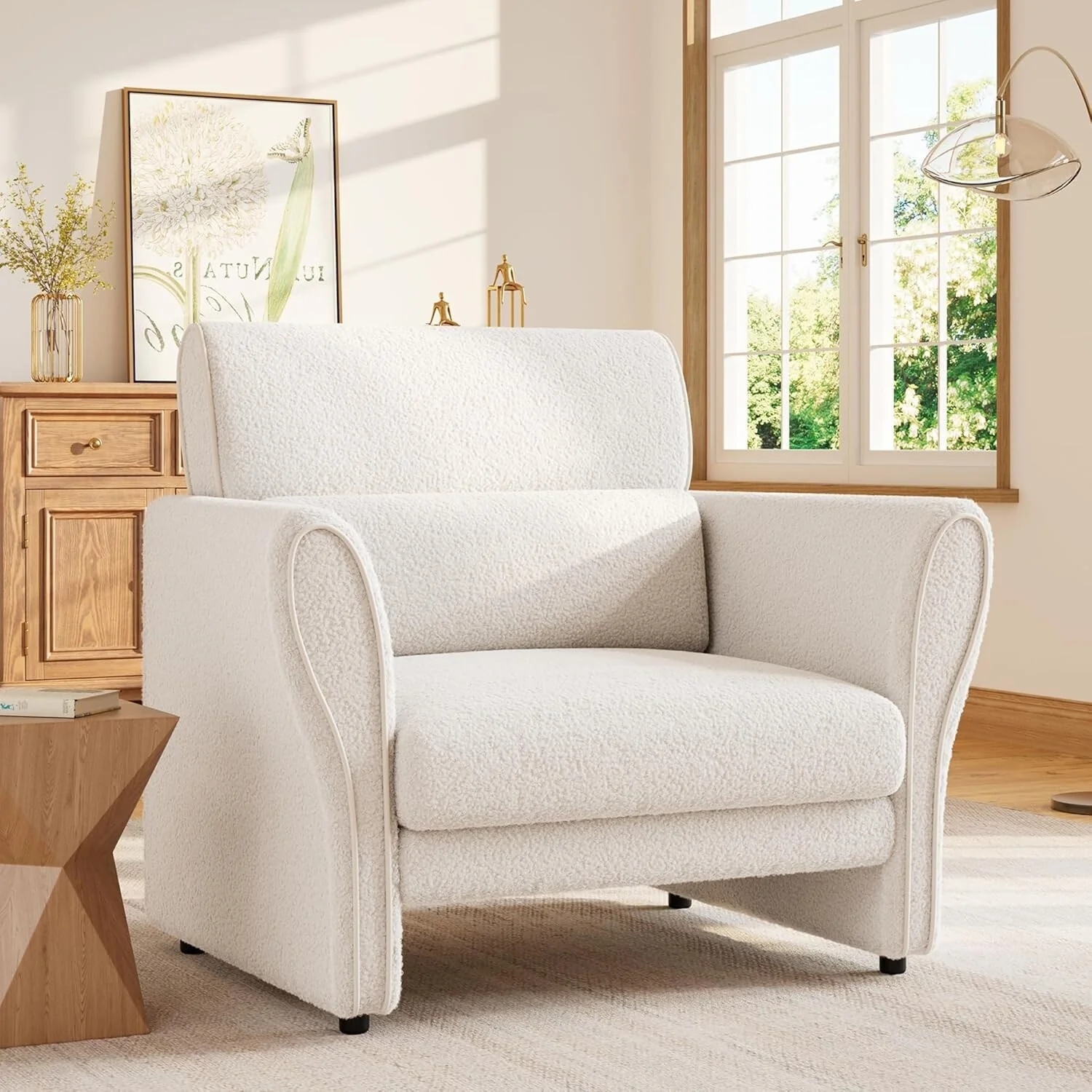 Sofa, Modern Boucle Accent Chair, Plush Upholstered Armchair, Comfortable Lounge Chair