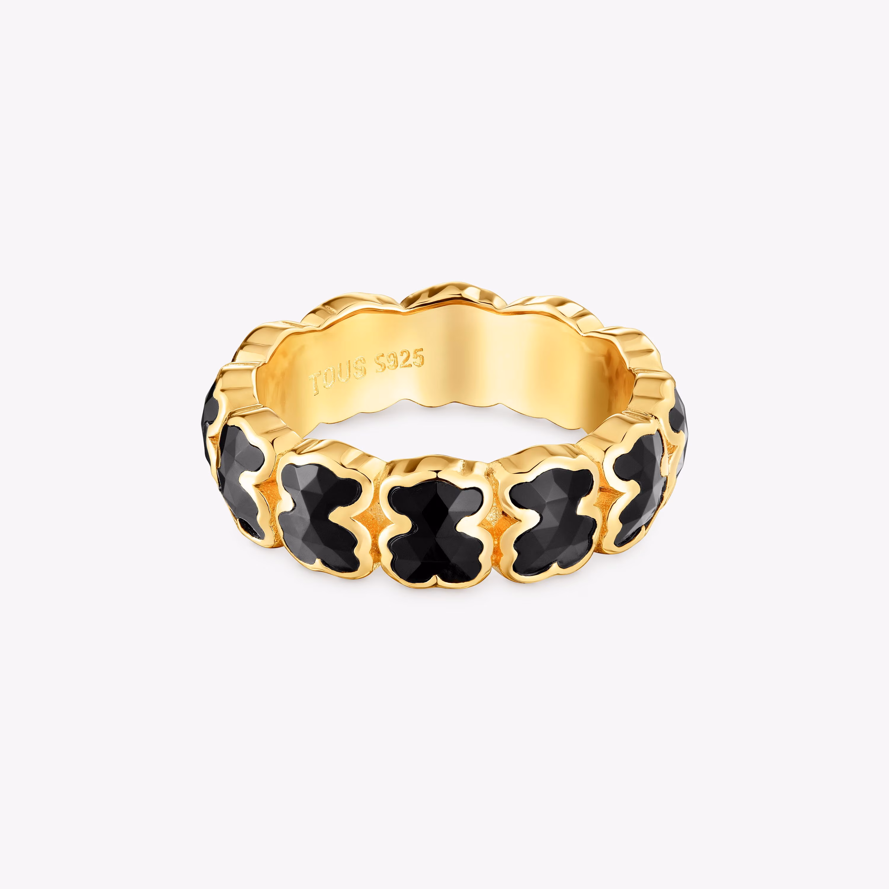 Anillo mediano con baño de oro 18 kt sobre plata y osos en ónix Icon Color