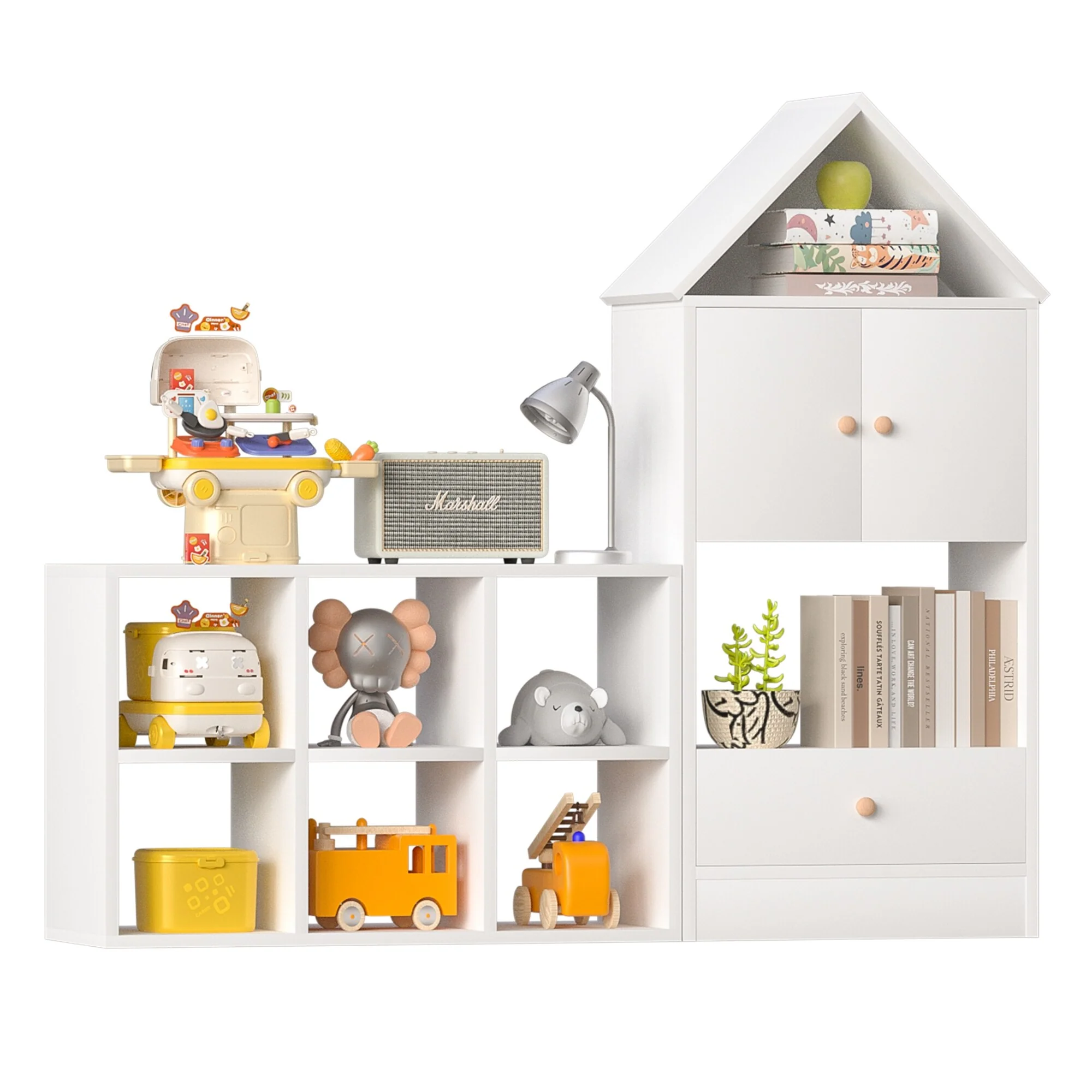 Versatile Children's Bookshelf with House-Shaped Design, Multi-Functional Storage for Books and Toys