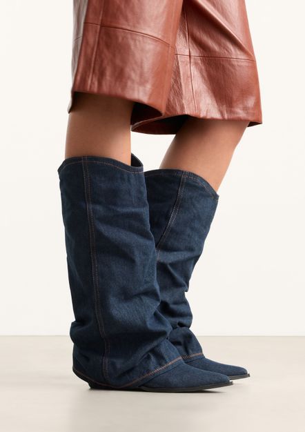 Donkerblauwe denim cowboylaarzen met flap