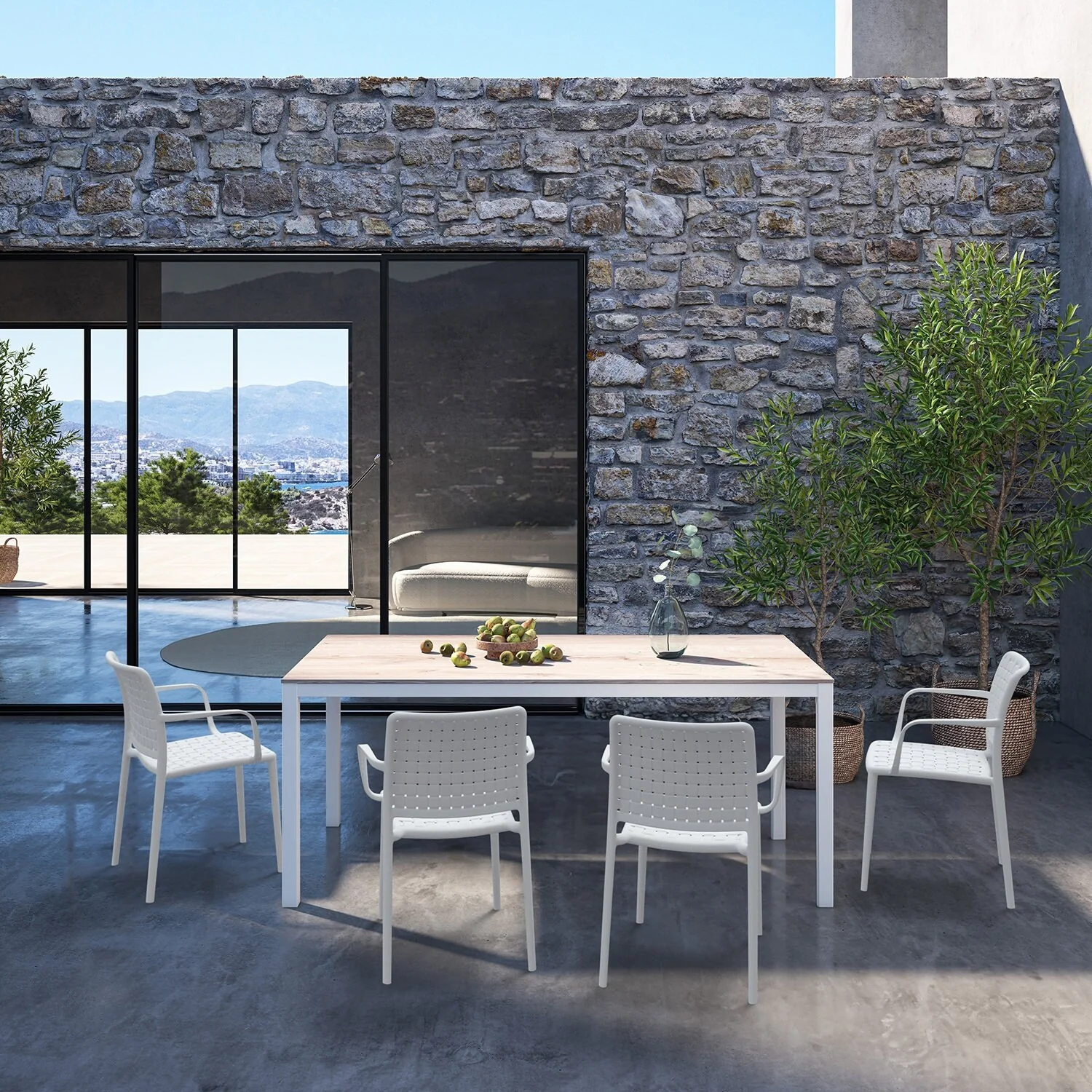 WRGHOME Modern Stacking Patio Dining Armchair Indoor/Outdoor (Set of 2) - 33.15'' H X 22.44'' W X 21.65'' D