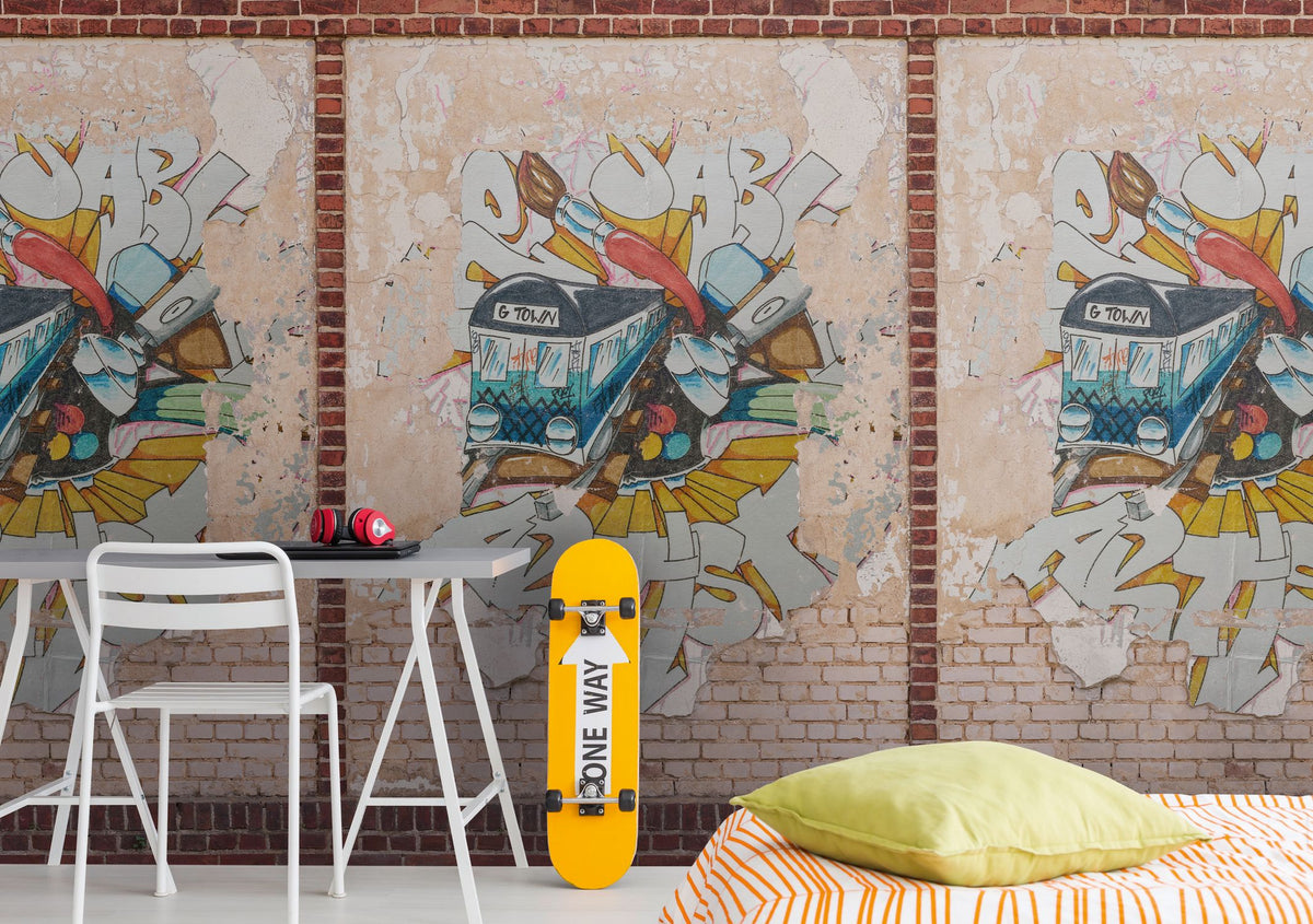 Livingwalls fotobehang graffiti bruin, beige, rood, crème en meerkleurig - 159 x 280 cm - AS-392401