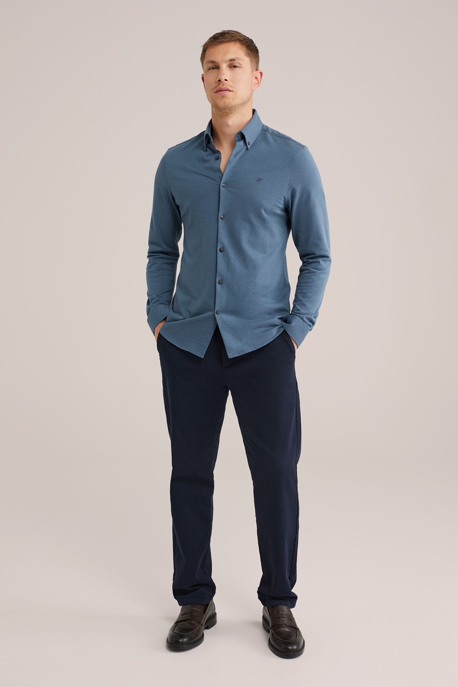 Heren tall fit overhemd van piqu&eacute;jersey