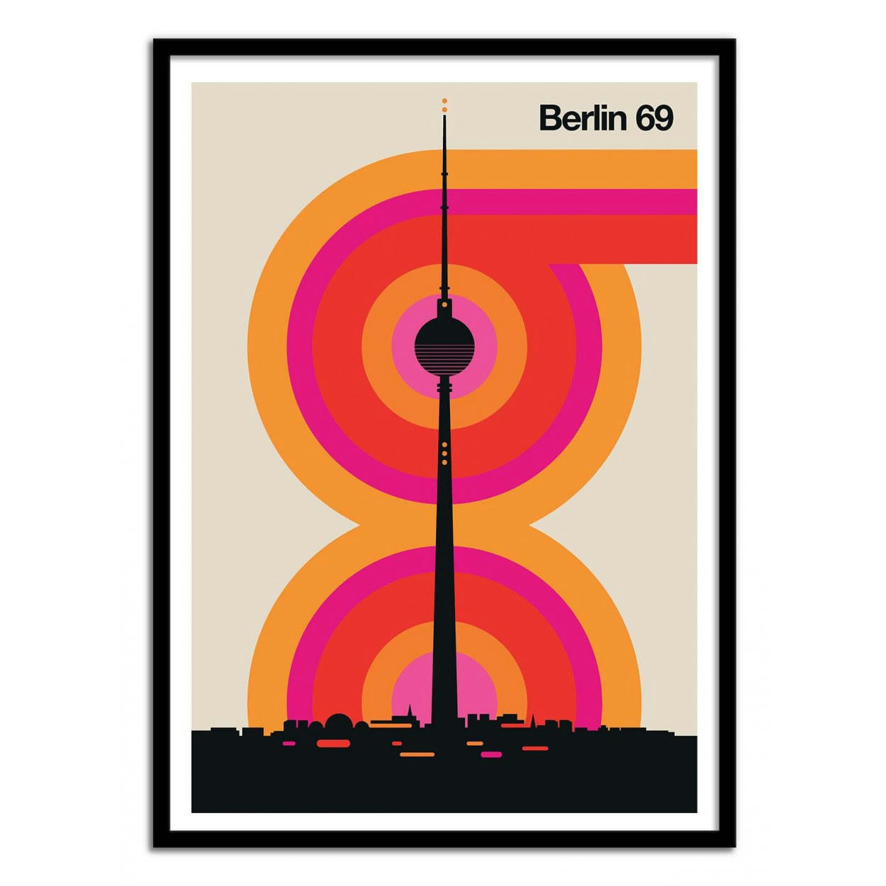 BO LUNDBERG - BERLIN 69 - Affiche d'art avec Cadre bois noir - 50 x 70 cm