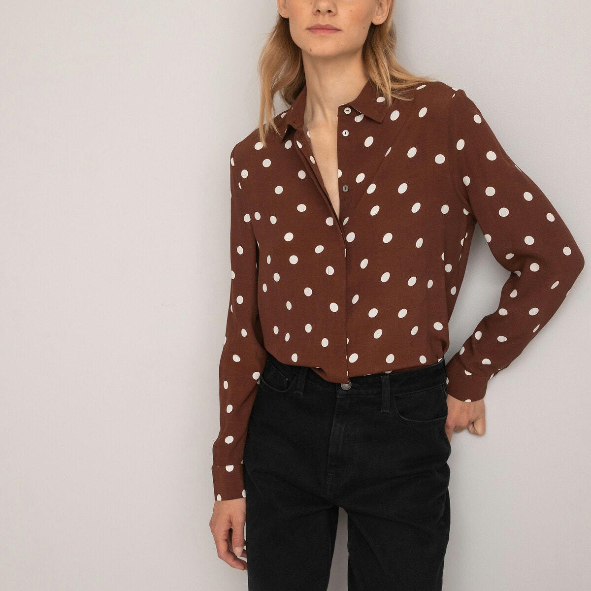 Chemise fluide, manches longues, imprimé à pois