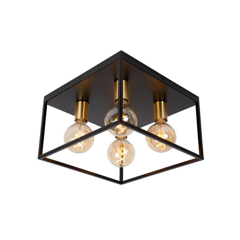 Plafonnier Ruben noir carré E27 4 x 40 W LUCIDE