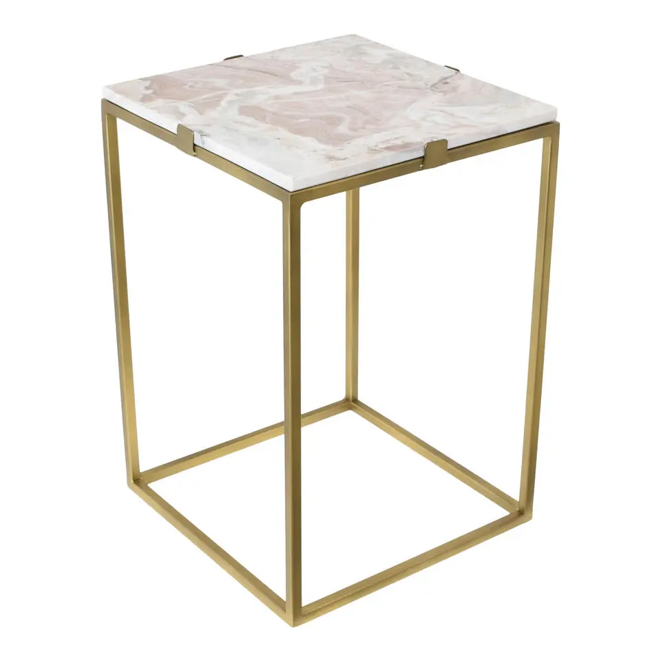 LOFT42 Marble Bijzettafel Vierkant Travertin - Metaal - Marmer - 32x32x46