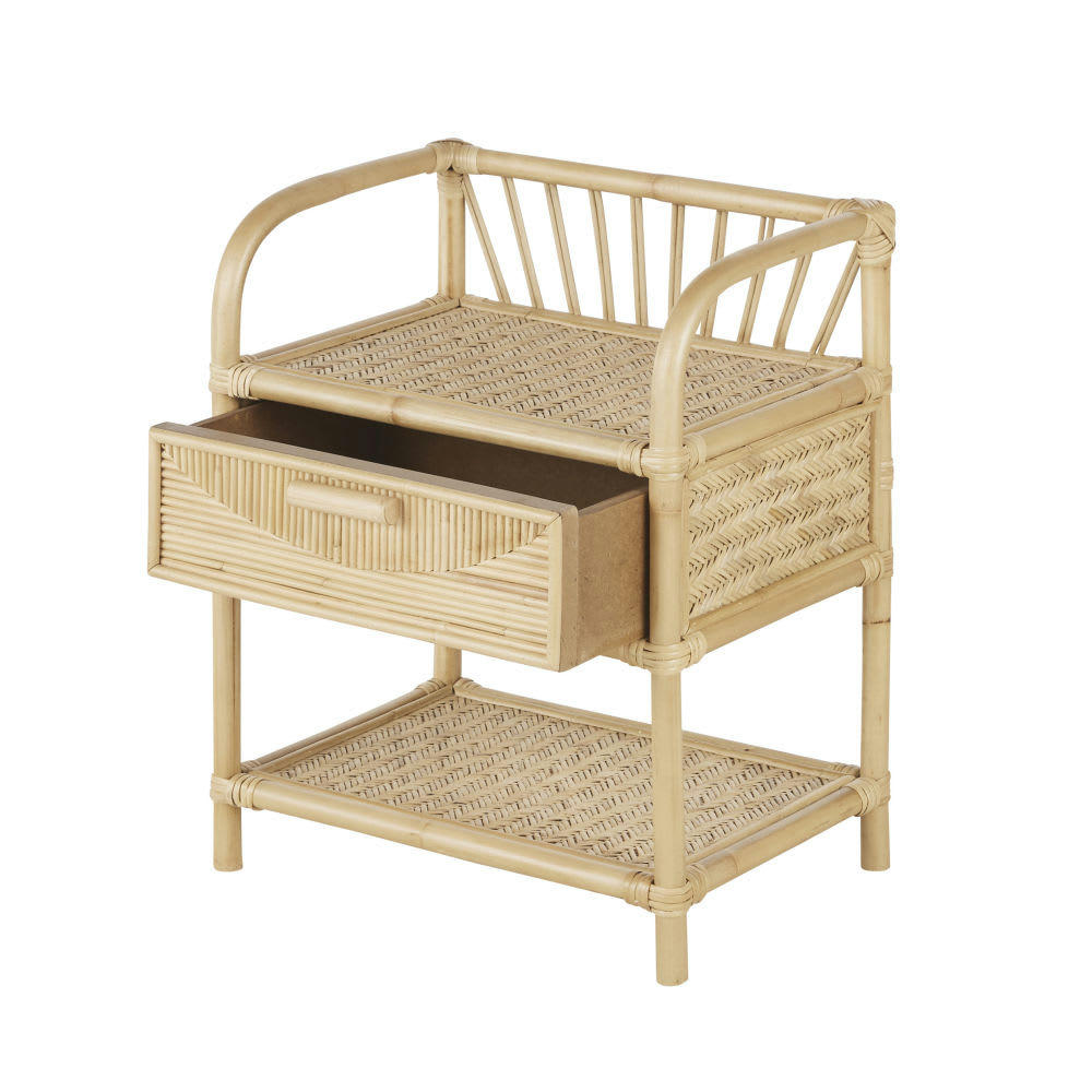 Tanja - Table de chevet 1 tiroir en rotin beige