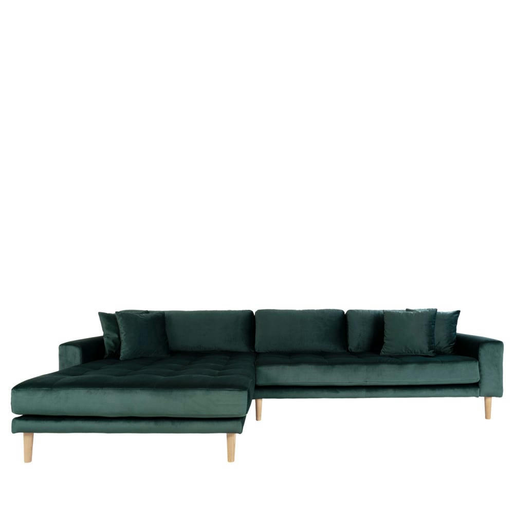 LIDO - Canapé d'angle gauche 4 places en velours vert forêt