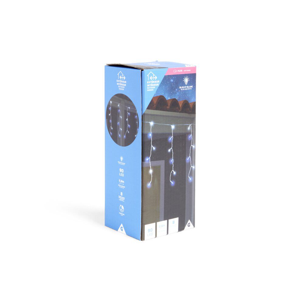 Guirlande lumineuse extérieure bordure de toit 90LED bleu et blanc 2,8m