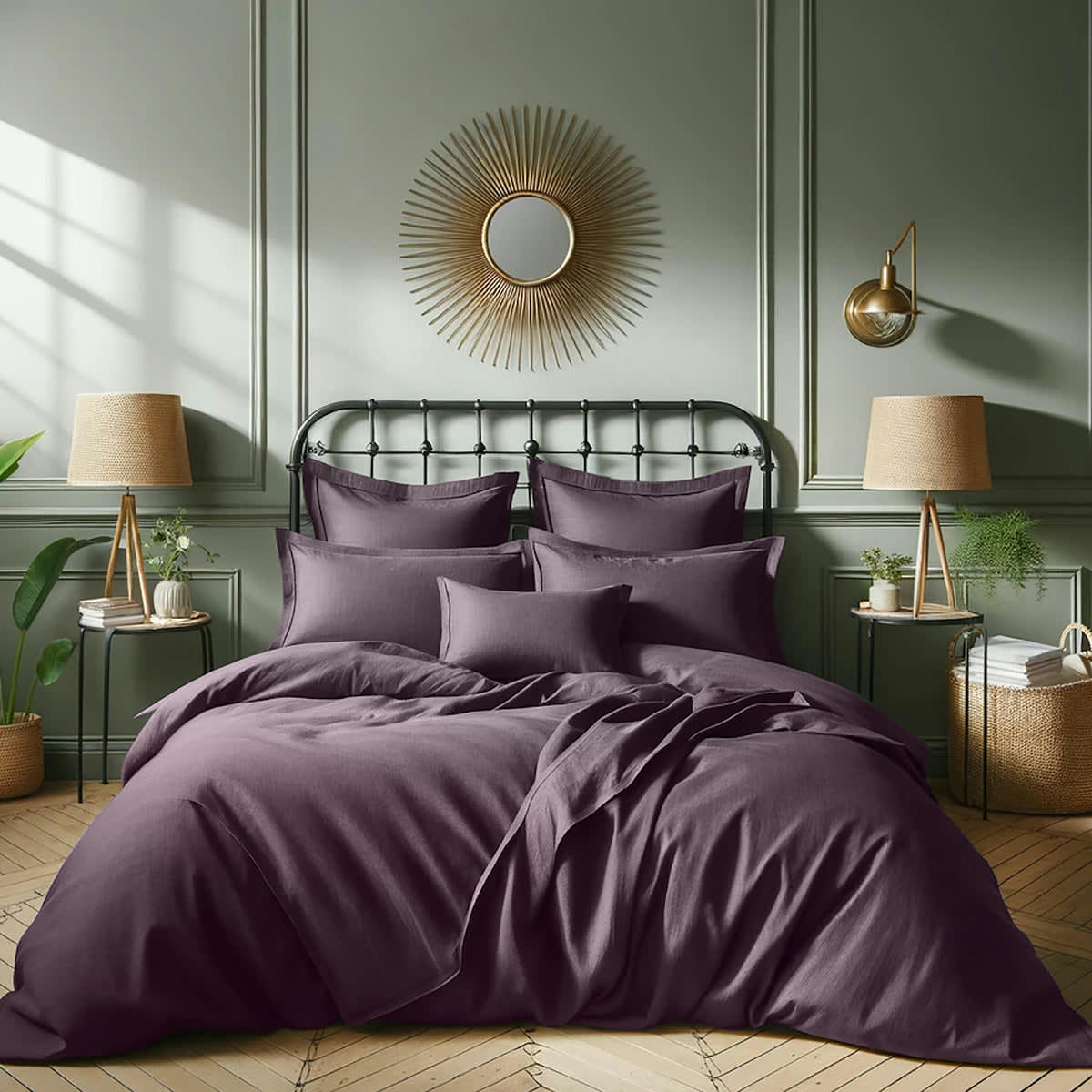 JULIA - Taie d'oreiller (x2) satin de coton  50x70 prune
