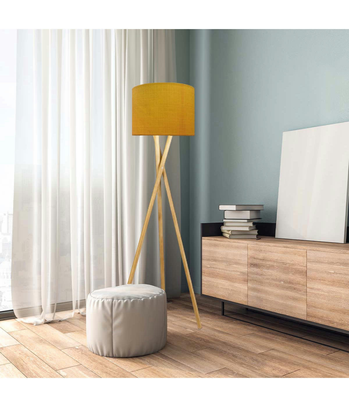 COLOMBE - Abat-jour lampadaire Effet Lin jaune D: 35 x H: 20